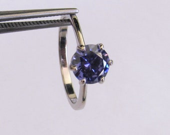 CLEARANCE Vibrant Tanzanite CZ Round Solitaire in a Classic Six Prong Sterling Silver Ring