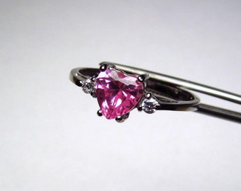 CLEARANCE  Glowing Pink CZ Heart in an Accented Sterling Silver Ring