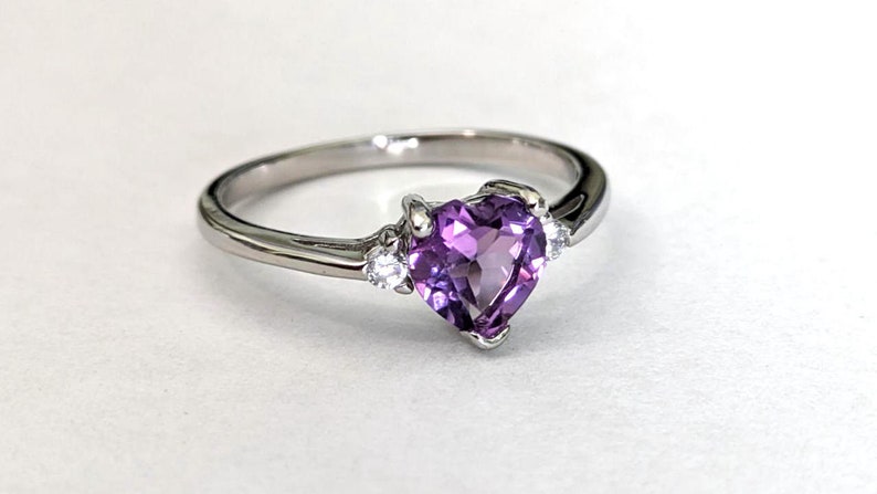 CLEARANCE Genuine Natural Amethyst Heart in an Accented Sterling Silver Ring image 2