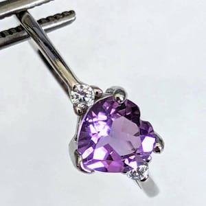 CLEARANCE Genuine Natural Amethyst Heart in an Accented Sterling Silver Ring image 1