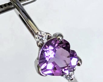 CLEARANCE  Genuine Natural Amethyst Heart in an Accented Sterling Silver Ring