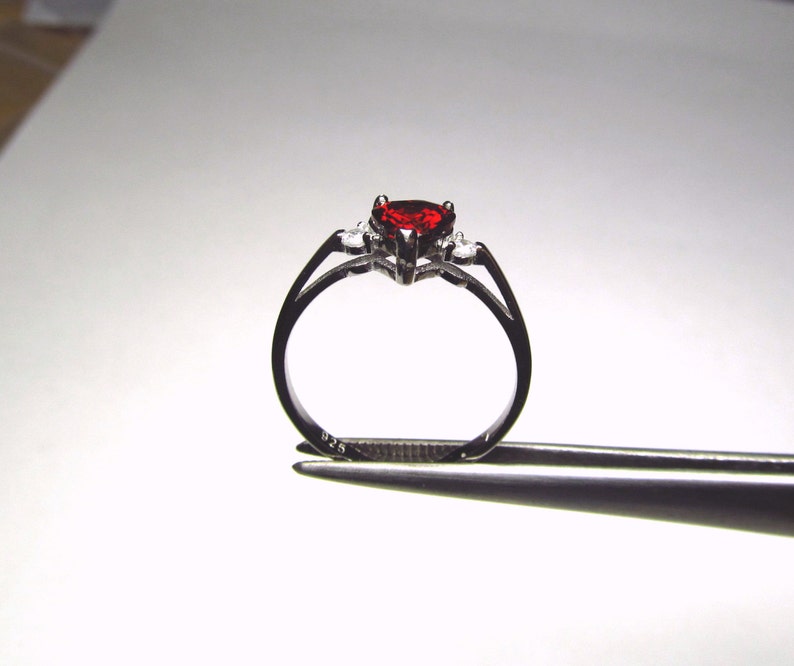 CLEARANCE Garnet Red CZ Heart in an Accented Sterling Silver Ring image 2