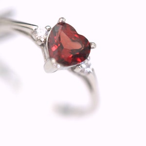 CLEARANCE Genuine Natural Red Garnet Heart in an Accented Sterling Silver Ring image 3