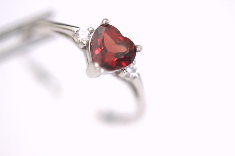 CLEARANCE Genuine Natural Red Garnet Heart in an Accented Sterling Silver Ring image 3