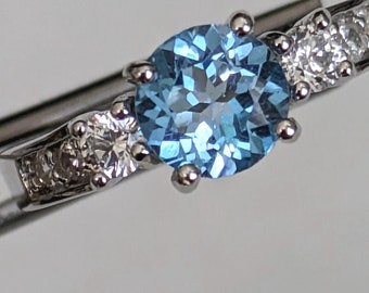 CLEARANCE Genuine Swiss Blue Topaz 6 MM Round in a Pretty Accented Sterling Silver Setting