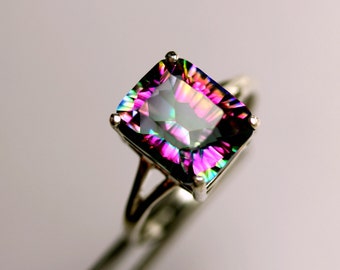 CLEARANCE  Rainbow Quartz Concave Cut Octagon in Sterling Silver Ring