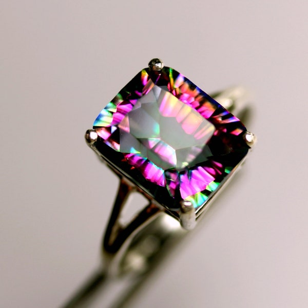 CLEARANCE  Rainbow Quartz Concave Cut Octagon in Sterling Silver Ring