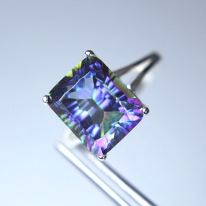 CLEARANCE  Mesmerizing Magic Blue Quartz Concave Cut Rectangle in Sterling Silver Ring