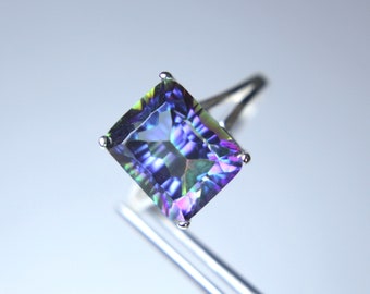 CLEARANCE  Mesmerizing Magic Blue Quartz Concave Cut Rectangle in Sterling Silver Ring