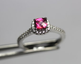 CLEARANCE  Sparkling Genuine Pure Pink Topaz Square Cushion in an Accented Sterling Silver Setting