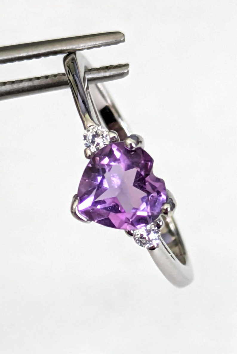 CLEARANCE Genuine Natural Amethyst Heart in an Accented Sterling Silver Ring image 4