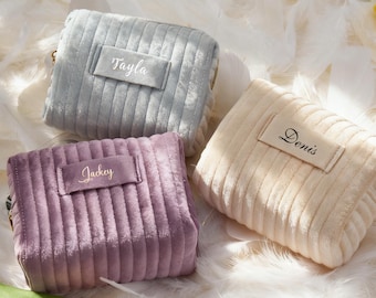 Custom Velvet Cosmetic Bag, Personalized Bridesmaid Gift