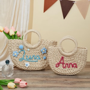 Personalized Straw Bridesmaid Handbag: Custom Beach Wedding Favor