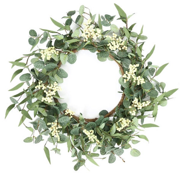 20'' Eucalyptus Wreaths for Front Door Wreath, Spring Summer Green Wreath, Home Porch Farmhouse Door Wall Window Party Decoration