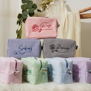 Custom Makeup Bag with Embroidered Monogram Cosmetic Bags for Travel Makeup Organizer Bags Personalized Girl Makeup Bag for Bridesmaid Gifts