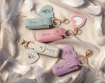 Personalized Leather Lipstick Case Keychain, Bridesmaid or Mom Gift, Wedding Favor