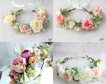 Couronne de la mariée, couronne de demoiselle d'honneur de printemps, couronne de fleurs de mariage, bandeau de fille de fleur, couronne de fleurs bohème, bandeau à fleurs, herbes de la forêt rustiques