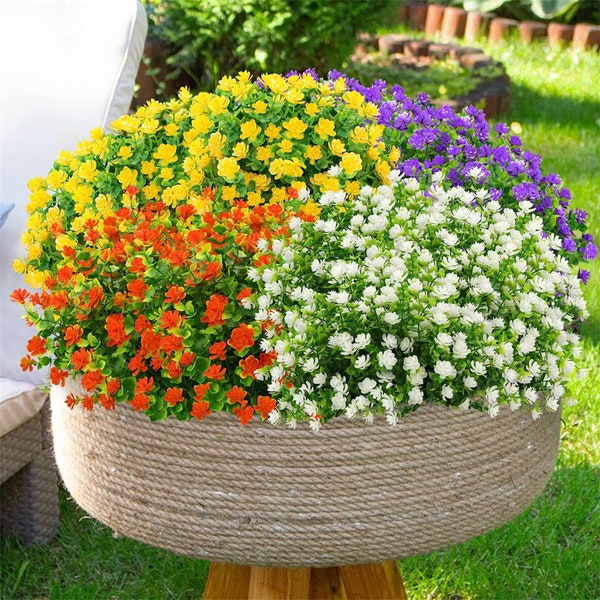 Artificial Flowers Lifelike No Fade UV Resistant Guaranteed Fake Plants for Hanging Planters Porch Window Box Indoor Outdoor Decor Colorful