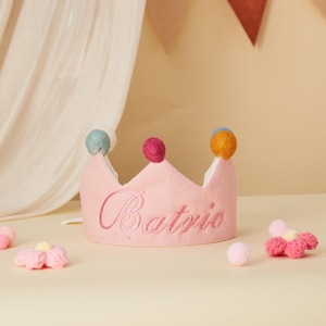 Custom Birthday Crown Embroidered Baby Name Crown for Baby First Birthday Gifts Personalized Crown Muslin Birthday Crown for Birthday Party