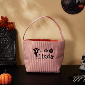 Custom Halloween Basket with Name Embroidered Pumpkin Bag for Halloween Decor Personalized Trick or Treat Bag Halloween Candy Basket for Kid