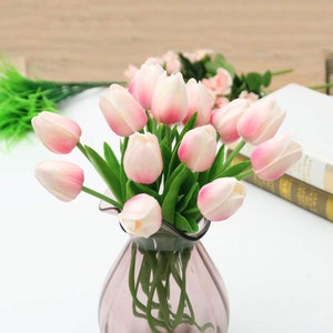 10 tiges de tulipes artificielles, compositions florales, bouquet de mariée, décoration florale, décoration d'intérieur, blanc/rose/jaune/rouge Light Pink