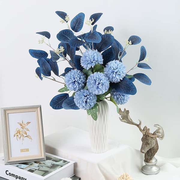 Artificial Hydrangea Flowers Chrysanthemum Silk Flowers Fake Flowers Bouquet for Arrangements Wedding Scene Home Indoor Dining Table Decor