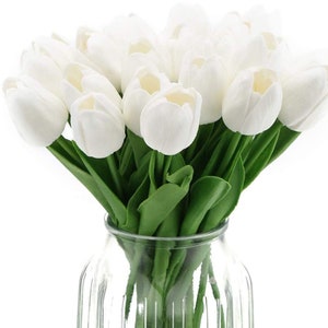 10 tiges de tulipes artificielles, compositions florales, bouquet de mariée, décoration florale, décoration d'intérieur, blanc/rose/jaune/rouge White
