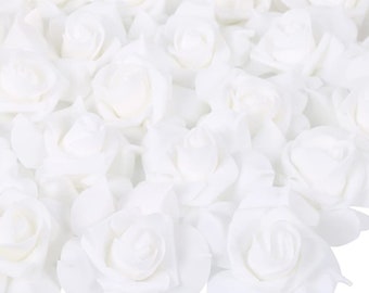 100Pcs 3.34 Inches White Roses Foam Roses Heads Artificial Roses Stemless Rose Flower Heads for DIY Wedding Floral Party Decoration