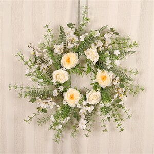 Floral Handmade Wildflower Wreath Front Door Wreath Colorful Wreath Artificial Daisy Green Leaves Flowers Wreath Spring Door Wreaths Wedding 50cm/20'' Ivory