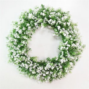 Floral Handmade Wildflower Wreath Front Door Wreath Colorful Wreath Artificial Daisy Green Leaves Flowers Wreath Spring Door Wreaths Wedding 48cm/19'' babybreath