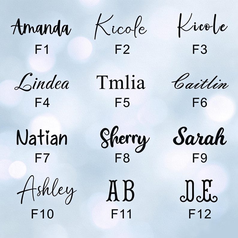 May include: A collection of names and initials in black script font, including "Amanda," "Kicole," "Lindea," "Tmlia," "Caitlin," "Natian," "Sherry," "Sarah," "Ashley," "AB," and "DE," each with a corresponding code.