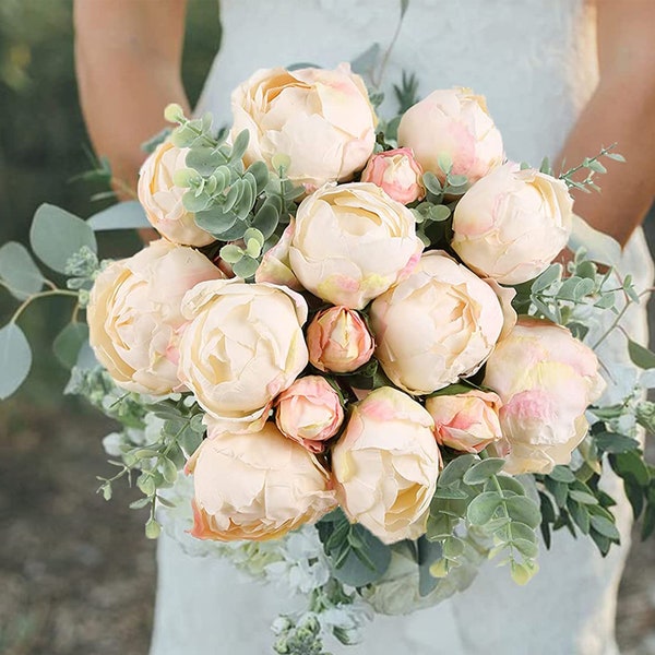 2 bouquets de pivoines, fleurs artificielles, pivoines vintage, fausses fleurs, pivoines en soie, fleurs pour la décoration de la maison, décoration de mariage, bouquet de mariée