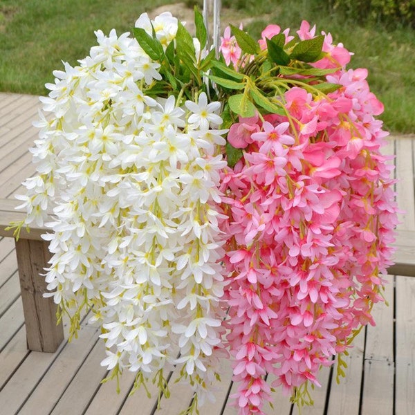 5 bouquets de fleurs artificielles lilas, vignes de fleurs, fausses glycines en soie, décoration de fête de mariage, vignes suspendues