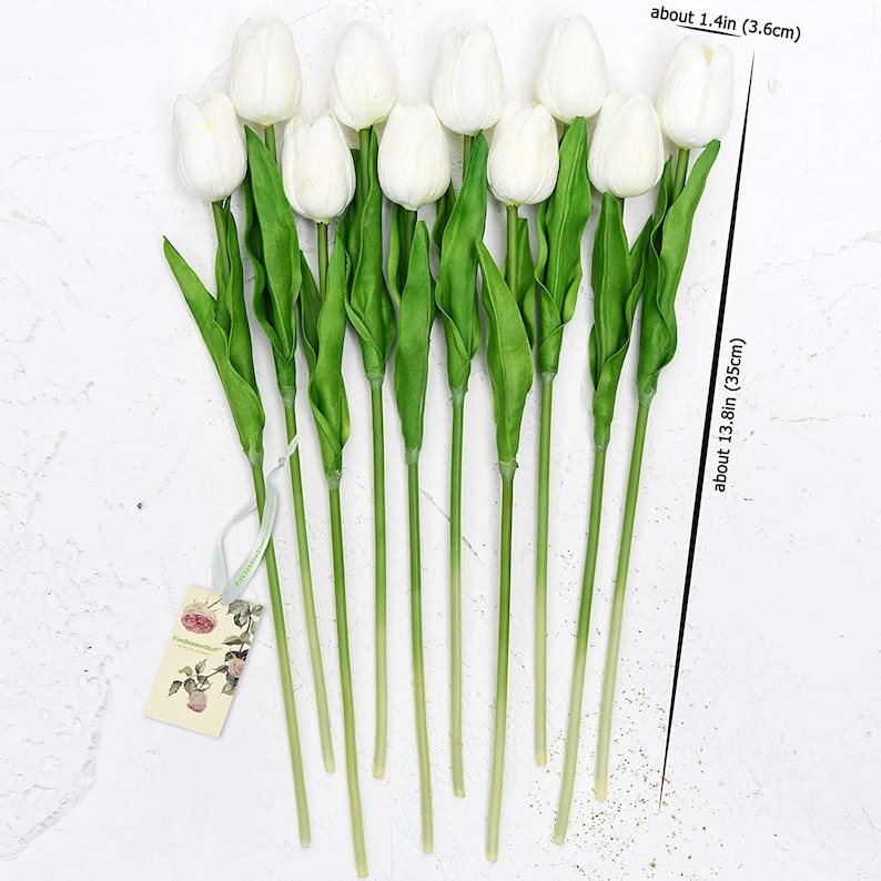 10 tiges de tulipes artificielles, compositions florales, bouquet de mariée, décoration florale, décoration d'intérieur, blanc/rose/jaune/rouge image 3