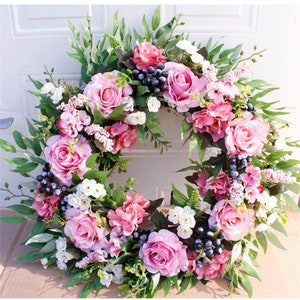 Floral Handmade Wildflower Wreath Front Door Wreath Colorful Wreath Artificial Daisy Green Leaves Flowers Wreath Spring Door Wreaths Wedding