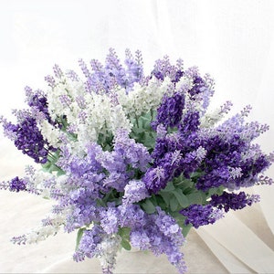 1PC 10 Head Lavender Artificial Purple Flower Plants Lavender Stems Faux Leaves Real Touch Floral Arrangement DIY Home Decor Wedding Decor