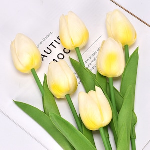 10 tiges de tulipes artificielles, compositions florales, bouquet de mariée, décoration florale, décoration d'intérieur, blanc/rose/jaune/rouge Cream yellow