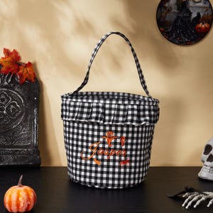 Custom Halloween Basket with Name Embroidered Pumpkin Bag for Halloween Decor Personalized Trick or Treat Bag Halloween Candy Basket for Kid