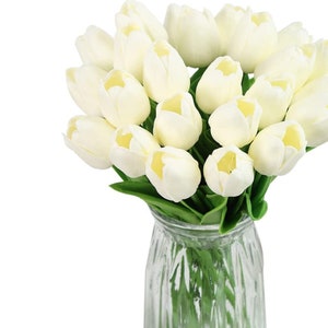 10 tiges de tulipes artificielles, compositions florales, bouquet de mariée, décoration florale, décoration d'intérieur, blanc/rose/jaune/rouge Beige White