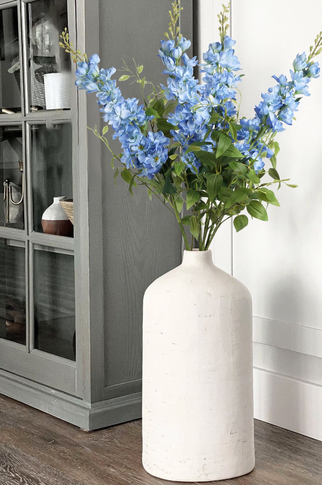 NatureMan Flores Artificiales De Delphinium | 5 Tallos De 86 Cm, Seda Blanca - Decoración Para Hogar