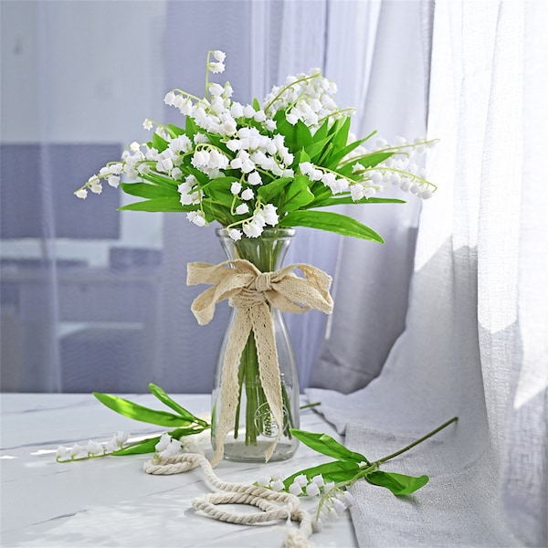 10Pcs Artificial Lily of the Valley with Foliage, Realistic Small Bell Flowers, Rustic Wildflower Decoration, Bridal Bouquet Filler