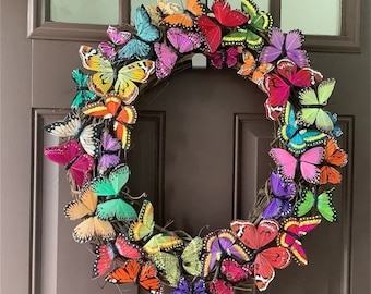 16'' Butterfly Wreaths Front Door Wreath, Spring Summer Floral Wreath, Home Porch Farmhouse Artificial Butterfly Fluttering Wedding Decor