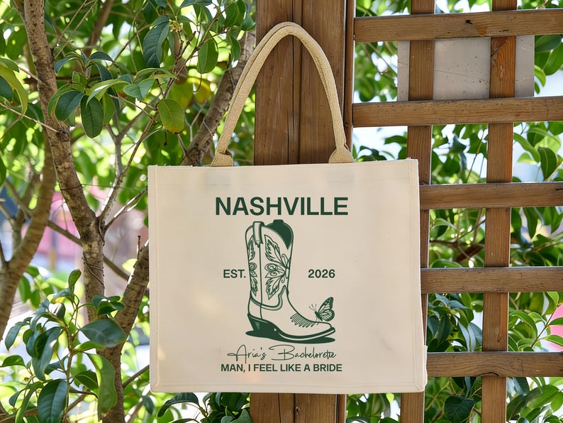 Custom Bachelorette Tote Bag, Western Cowboy Boot & Butterfly Design ...