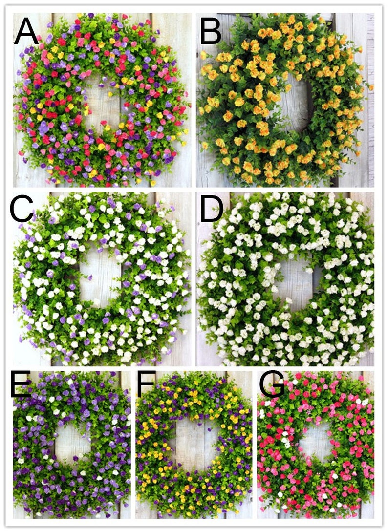 Floral Handmade Wildflower Wreath Front Door Wreath Colorful Wreath Artificial Daisy Green Leaves Flowers Wreath Spring Door Wreaths Wedding image 10