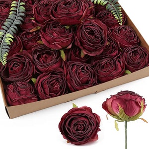 Burgundy Rose Heads, Artificial Flowers, Wedding Centerpieces, Silk  Roses, Faux Flowers, Wedding Decorations