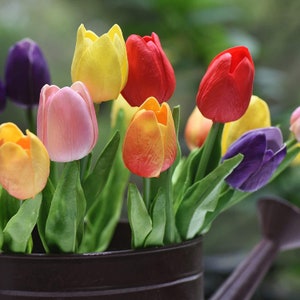 10 tiges de tulipes artificielles, compositions florales, bouquet de mariée, décoration florale, décoration d'intérieur, blanc/rose/jaune/rouge image 4