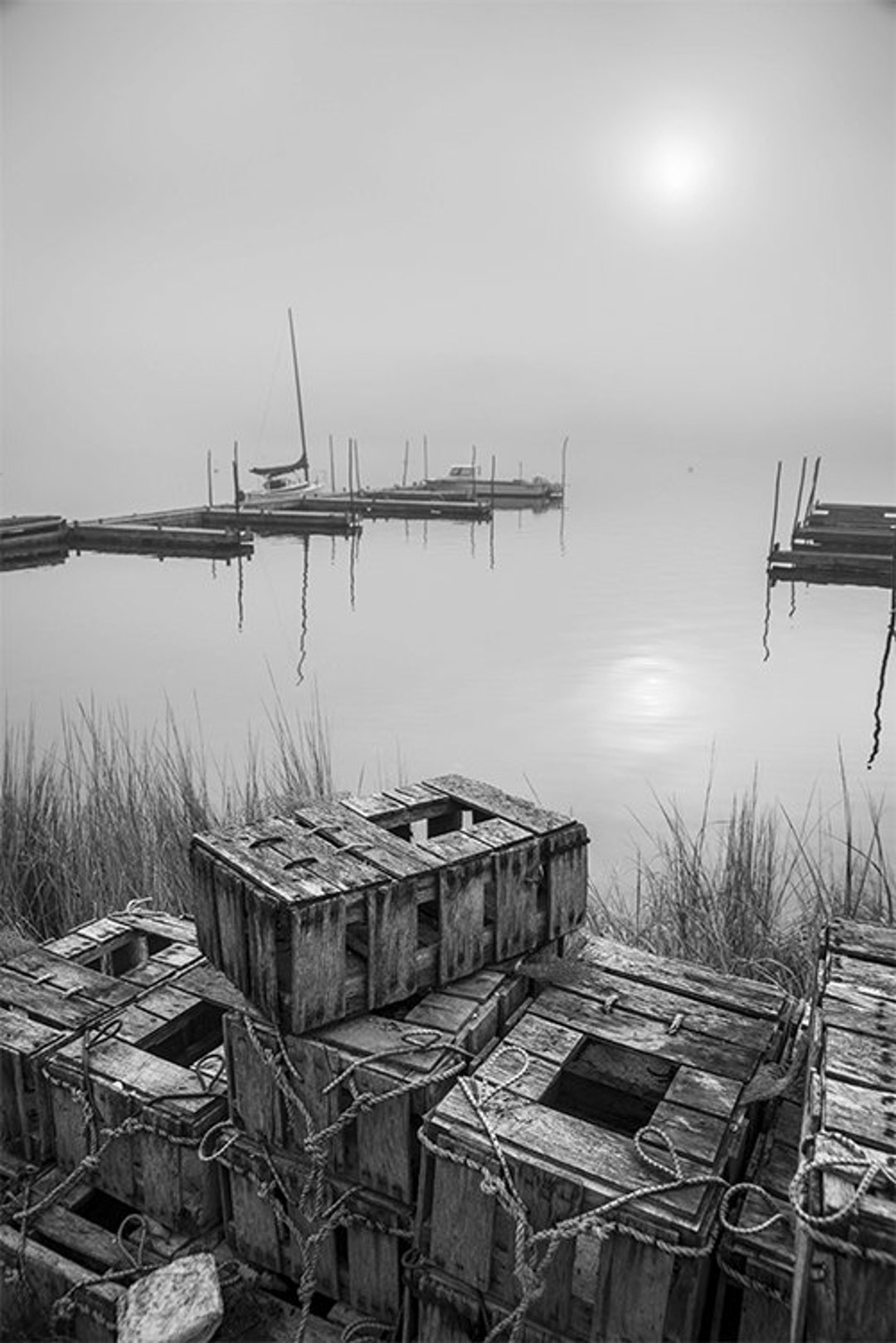 Lobster Traps and Morning Fog Calm Monochrome Wood Traps Etsy