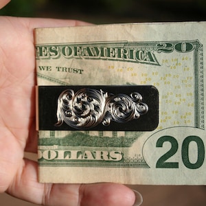 Hand Engraved Nickel Silver Money Clip or Card Holder or Unisex Pendant