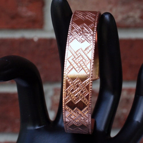 2024 Unique Cuff Bracelet. Hand Engraved with Celtic Motif. Genuine Copper.