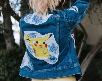 Vintage Lee Pokemon Patched Denim Jacket XXS